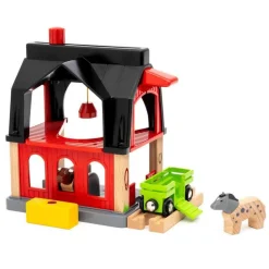 Accessoire pour circuit de train en bois : grange des animaux - Brio