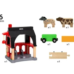 Accessoire pour circuit de train en bois : grange des animaux - Brio