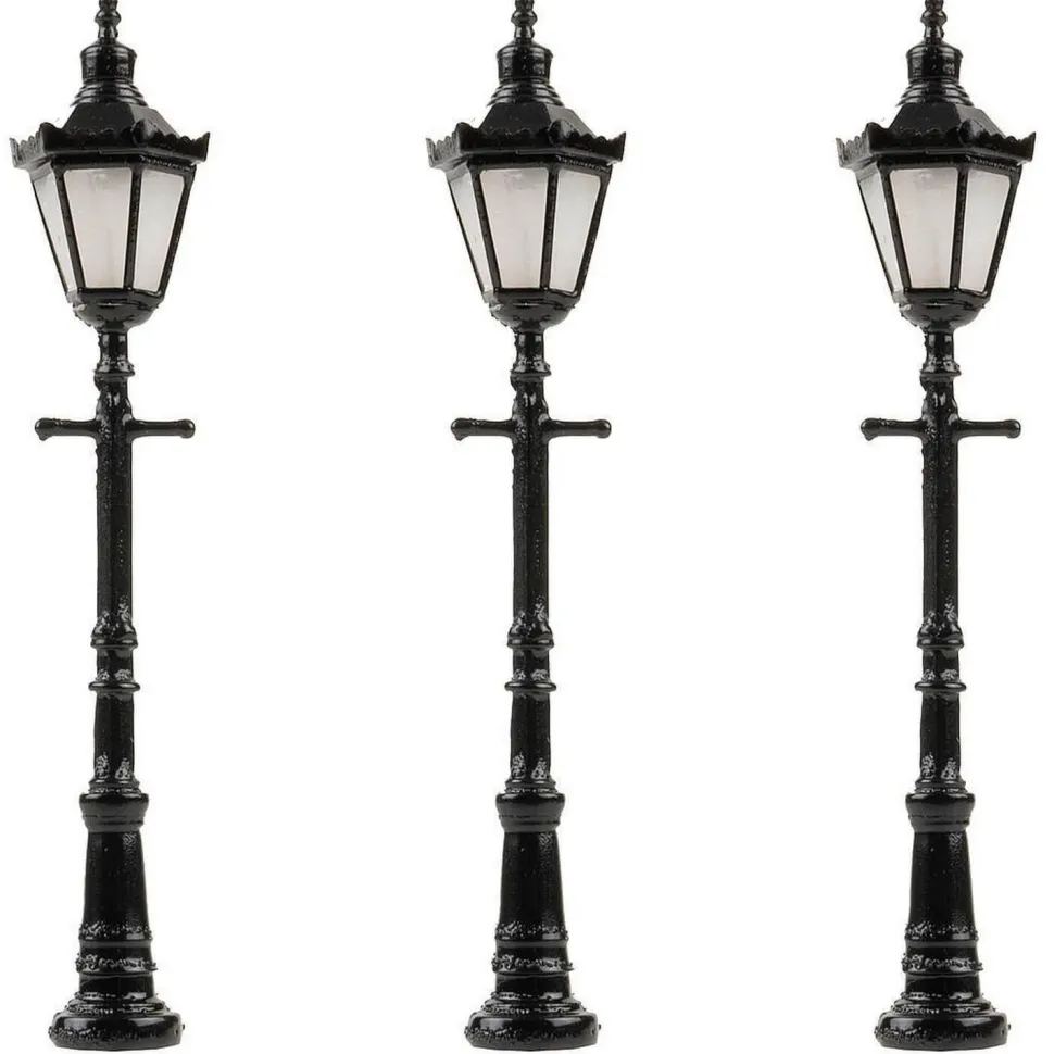 Accessoires pour Modélisme HO : 3 Réverbères de parc LED, lanternes hexagonales - Faller