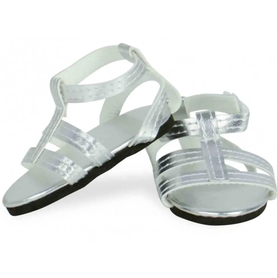 Accessoires pour poupée : Sandales argentées taille 39 à 48 cm - Petitcollin