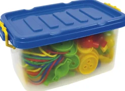 Boutons à enfiler en boîte : 8 ficelles, 8 stopeurs, 100 boutons - Eduplay