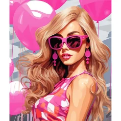 Broderie diamant : Ballons Roses et Diva - sans chassis en bois - Figured'Art