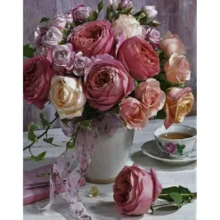 Broderie diamant : Bouquet de Roses - toile tendue sur chassis - Figured'Art