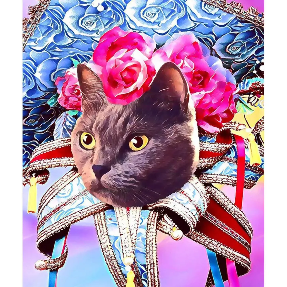 Broderie diamant : Chat Mardigras - toile tendue sur chassis - Figured'Art