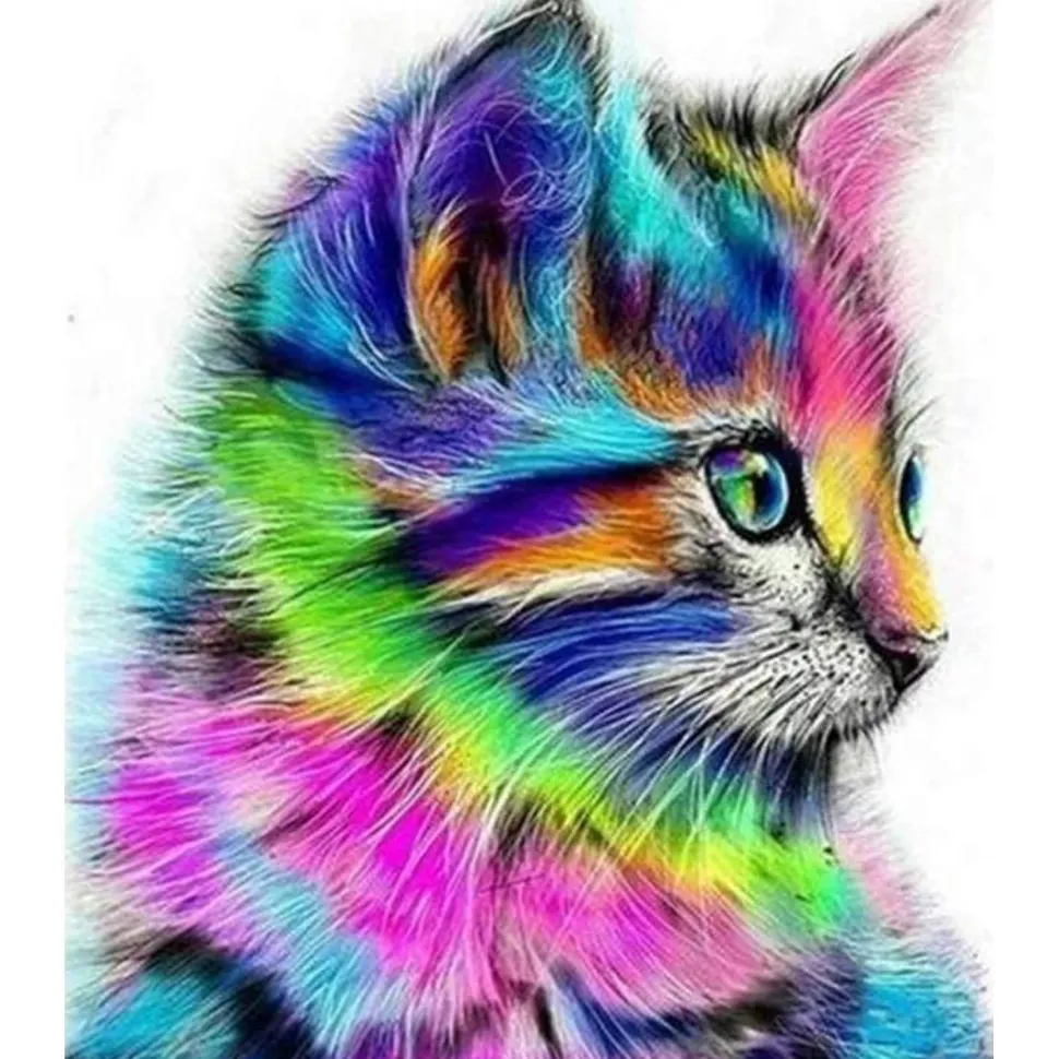 Broderie diamant : Chaton coloré - toile tendue sur chassis - Figured'Art