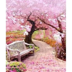 Broderie diamant : Chemin de Printemps - sans chassis en bois - Figured'Art