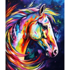 Broderie diamant : Cheval Coloré Abstrait - toile tendue sur chassis - Figured'Art