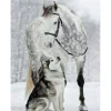 Broderie diamant : Cheval et Loup dans la Neige - sans chassis en bois - Figured'Art