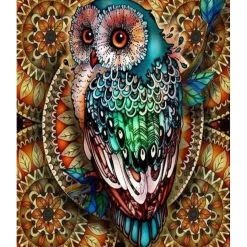 Broderie diamant : Chouette précieuse - sans chassis en bois - Figured'Art