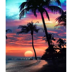 Broderie diamant : Coucher de soleil sur une île paradisiaque - sans chassis en bois - Figured'Art