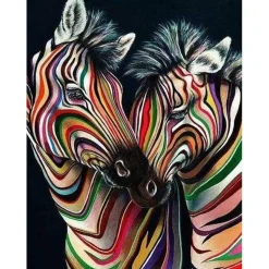 Broderie diamant : Couple de Zèbres - toile tendue sur chassis - Figured'Art