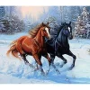 Broderie diamant : Deux Chevaux en Hiver - sans chassis en bois - Figured'Art