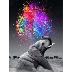 Broderie diamant : Eléphant et Couleurs - sans chassis en bois - Figured'Art