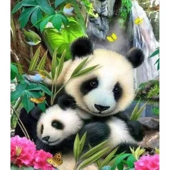 Broderie diamant : Famille de pandas - sans chassis en bois - Figured'Art
