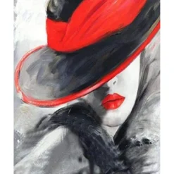Broderie diamant : Femme au chapeau Rouge - sans chassis en bois - Figured'Art