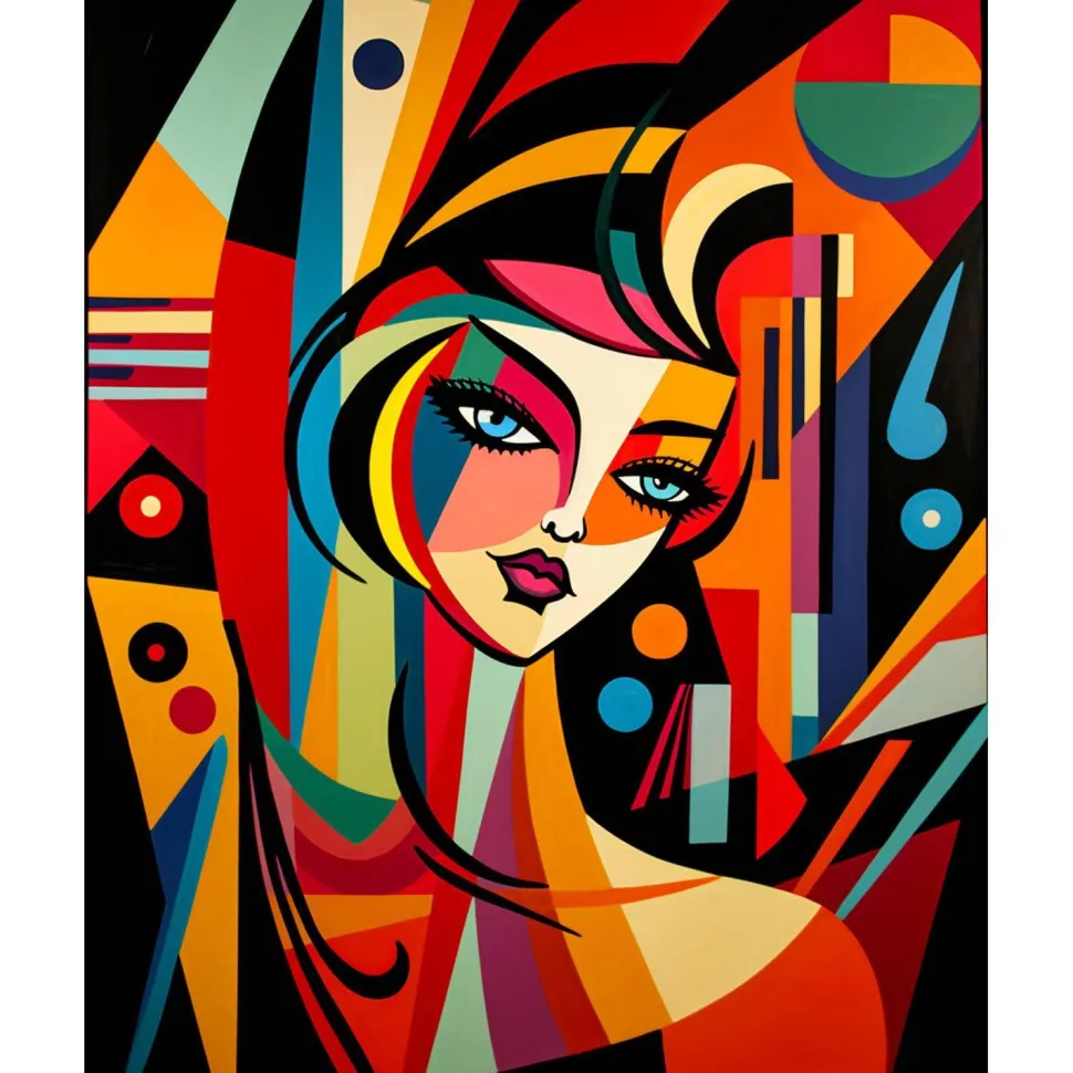 Broderie diamant : Femme abstraite style Picasso - sans chassis en bois - Figured'Art