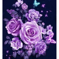 Broderie diamant : Fleurs et Papillons en Violet - sans chassis en bois - Figured'Art