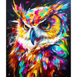 Broderie diamant : Hibou Coloré Abstrait - toile tendue sur chassis - Figured'Art