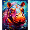 Broderie diamant : Hippopotame Coloré Abstrait - sans chassis en bois - Figured'Art