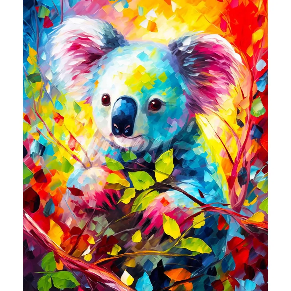 Broderie diamant : Koala Coloré Abstrait - toile tendue sur chassis - Figured'Art