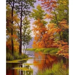 Broderie diamant : Lac en Automne - sans chassis en bois - Figured'Art