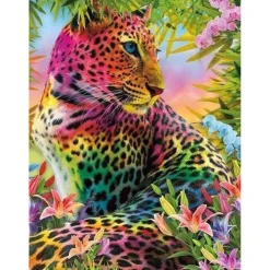 Broderie diamant : Léopard coloré - sans chassis en bois - Figured'Art