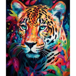 Broderie diamant : Léopard Coloré Abstrait - toile tendue sur chassis - Figured'Art