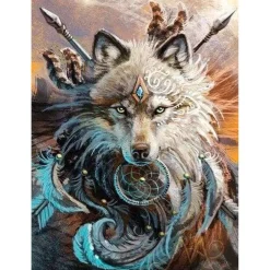 Broderie diamant : Loup Combattant - sans chassis en bois - Figured'Art