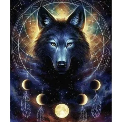 Broderie diamant : Louve Cérémonie indienne - sans chassis en bois - Figured'Art