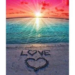 Broderie diamant : Love sur le sable - sans chassis en bois - Figured'Art