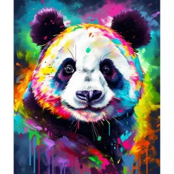 Broderie diamant : Panda Coloré Abstrait - sans chassis en bois - Figured'Art