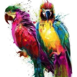 Broderie diamant : Perroquets en Peinture - sans chassis en bois - Figured'Art