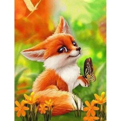 Broderie diamant : Petit Renard et Papillon - sans chassis en bois - Figured'Art