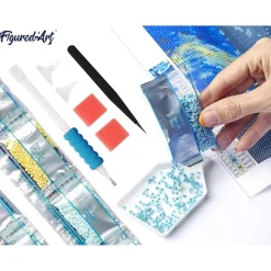 Broderie diamant : Petits Oiseaux et Fleurs Blanches - sans chassis en bois - Figured'Art