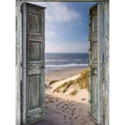 Broderie diamant : Porte ouverte sur la Plage - toile tendue sur chassis - Figured'Art
