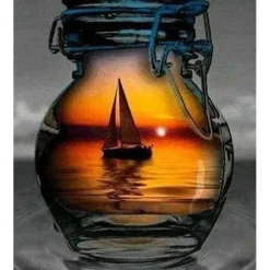 Broderie diamant : Pot et voilier - sans chassis en bois - Figured'Art