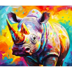 Broderie diamant : Rhinocéros Coloré Abstrait - sans chassis en bois - Figured'Art