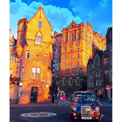 Broderie diamant : Rue Edinburgh - toile tendue sur chassis - Figured'Art