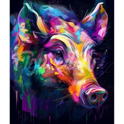 Broderie diamant : Sanglier Coloré Abstrait - toile tendue sur chassis - Figured'Art