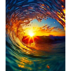 Broderie diamant : Vague et coucher de soleil - toile tendue sur chassis - Figured'Art
