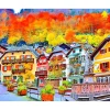 Broderie diamant : Village Suisse coloré - sans chassis en bois - Figured'Art