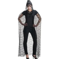 Cape capuche dentelle tête de mort 145cm, Noir - RueDeLaFete