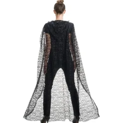 Cape capuche dentelle tête de mort 145cm, Noir - RueDeLaFete