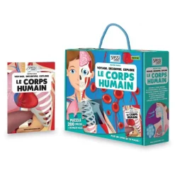 Coffret livre et puzzle géant 200 pièces : Voyage, découvre, explore : Le corps humain - Sassi