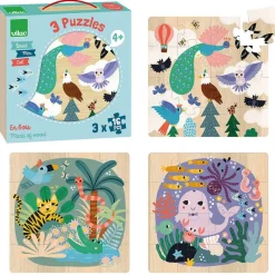 Coffret puzzles en bois 3x16 pièces : Terre - Vilac