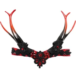 Coiffe gothique rouge/noire avec cornes et pierres rouges - RueDeLaFete