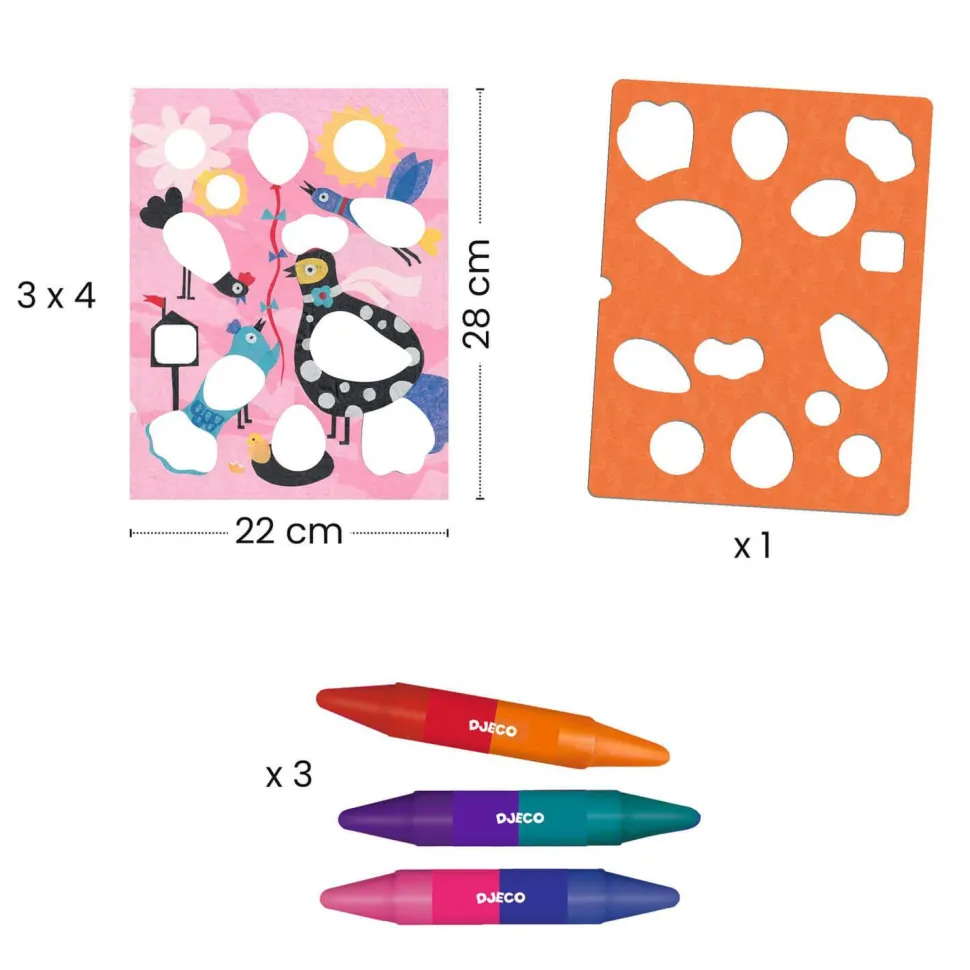 Coloriage et pochoir : Piou piou & co - Djeco