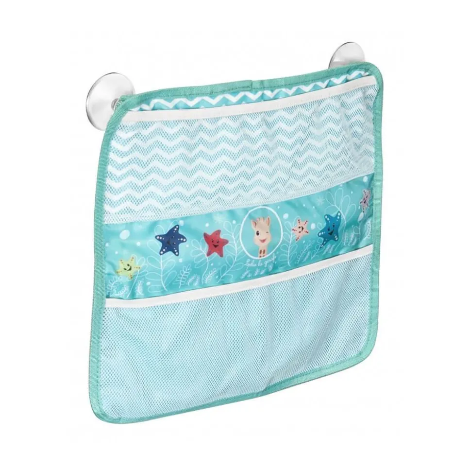 Confort de bain Sophie la Girafe : support pour genoux et filet de rangement - Vulli