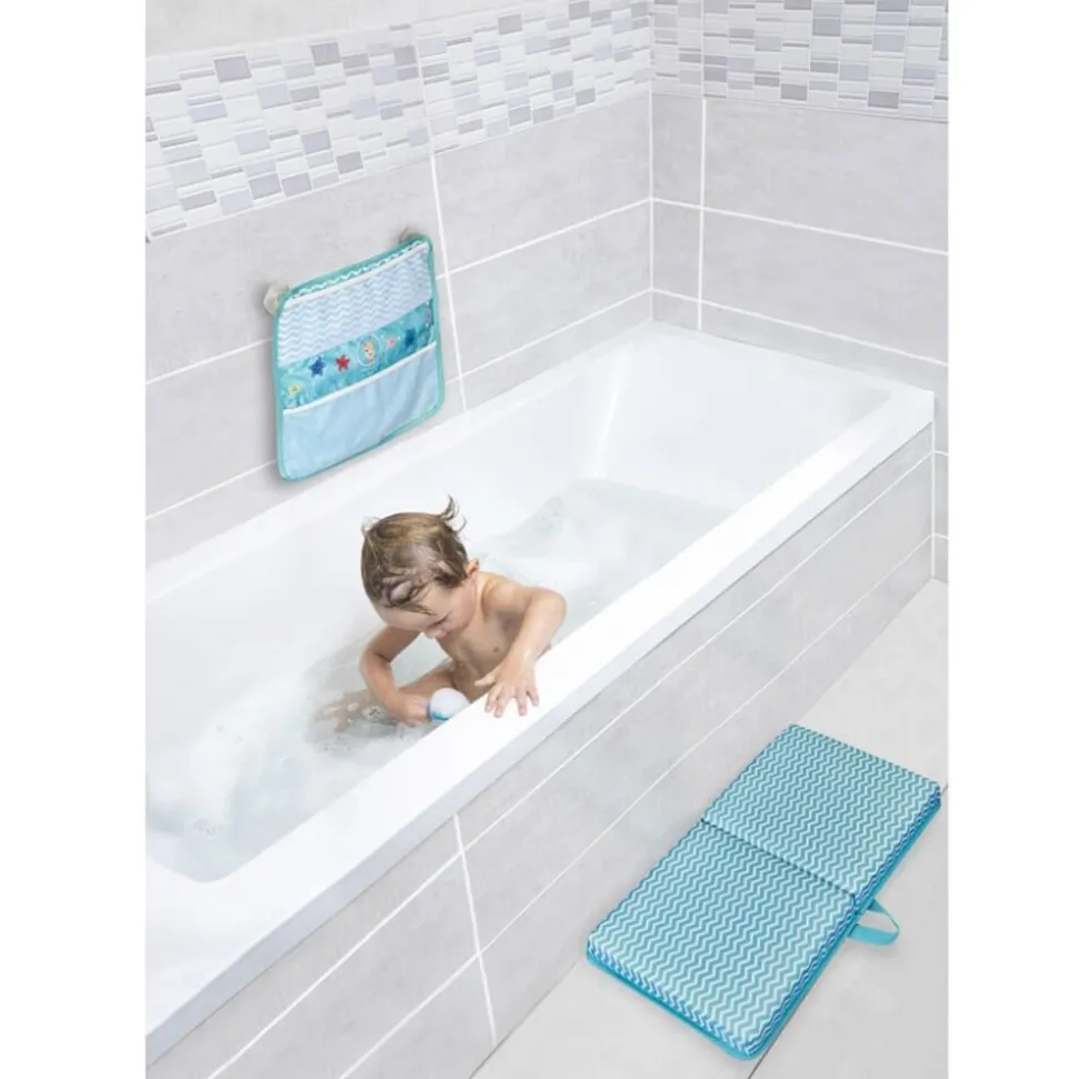 Confort de bain Sophie la Girafe : support pour genoux et filet de rangement - Vulli