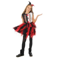 Déguisement arlequin avec froufrou noir, rouge - Fille - RueDeLaFete